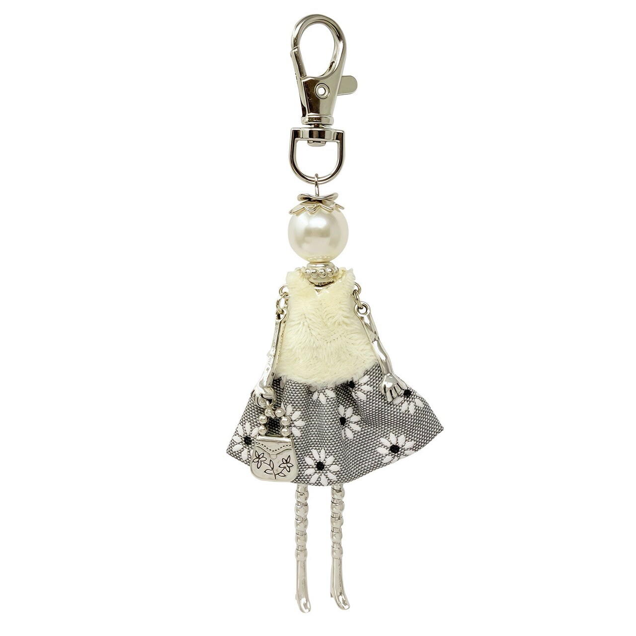 Wrapables Hanging Fashionista Doll Keychain, Crystal Rhinestone Keyring Bag Charm, Petite Daisies
